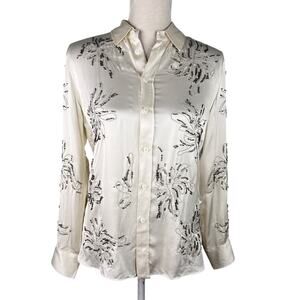 Zara Button Up Blouse XS Cream Embellishments Beading New